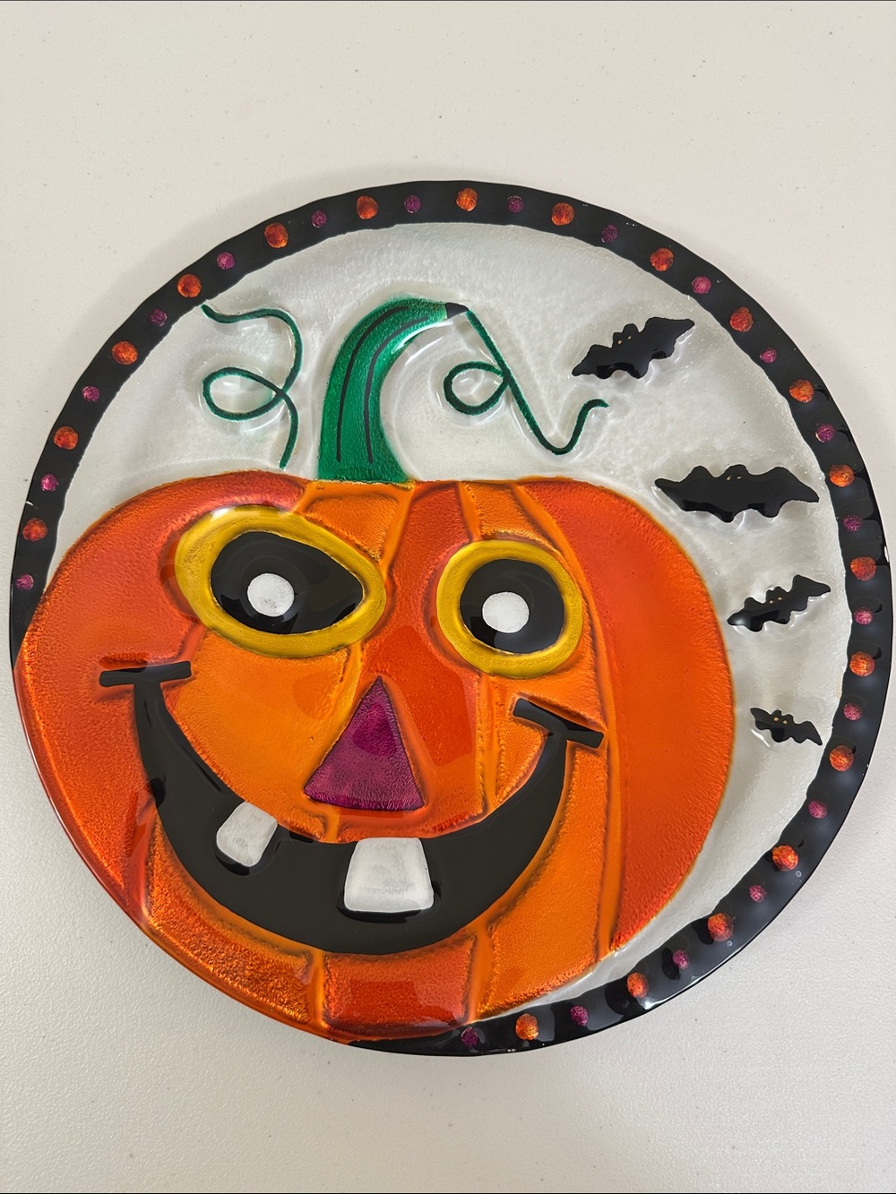 Lori Siebert Silvestri Halloween Fused Glass Jack O Lantern Platter 11 in.